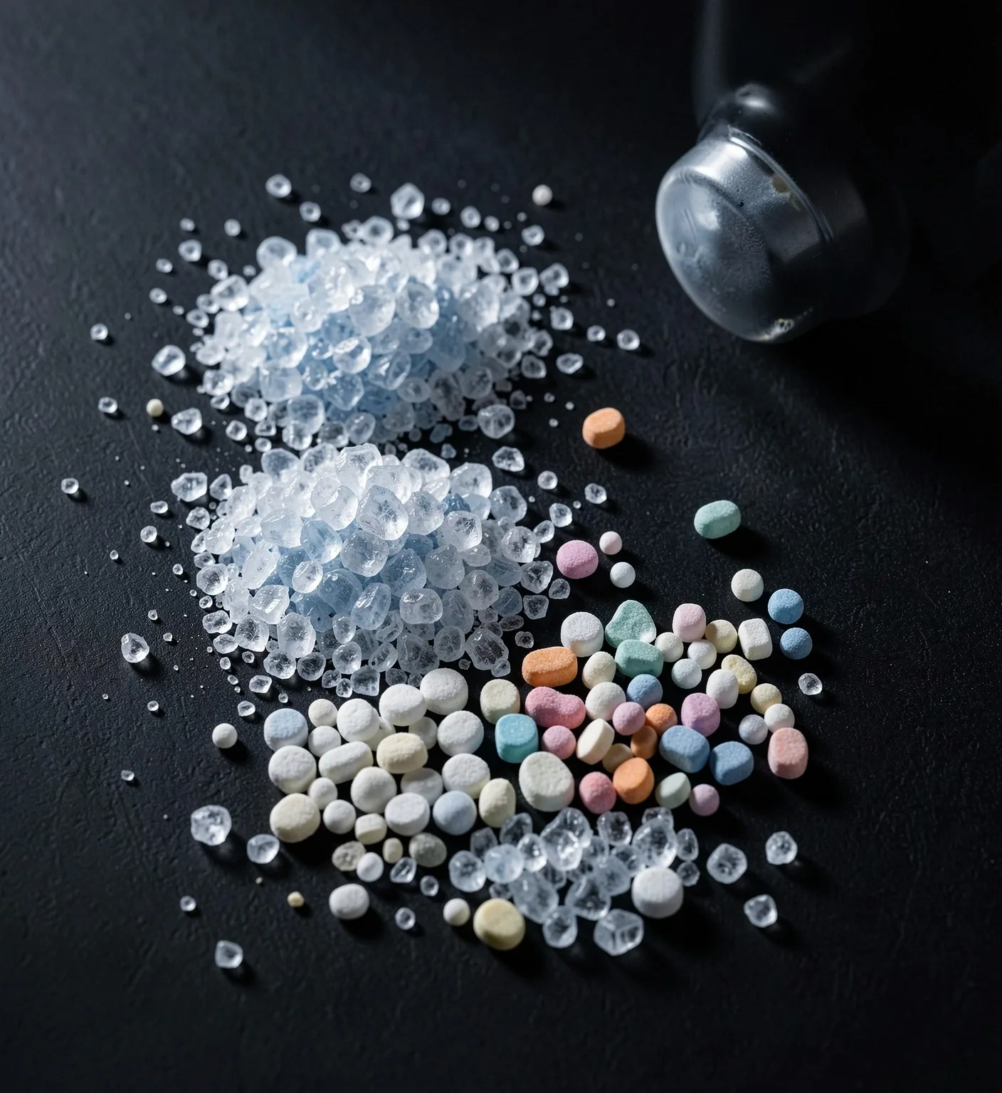 Mineral and vitamin granules photographed in macro detail