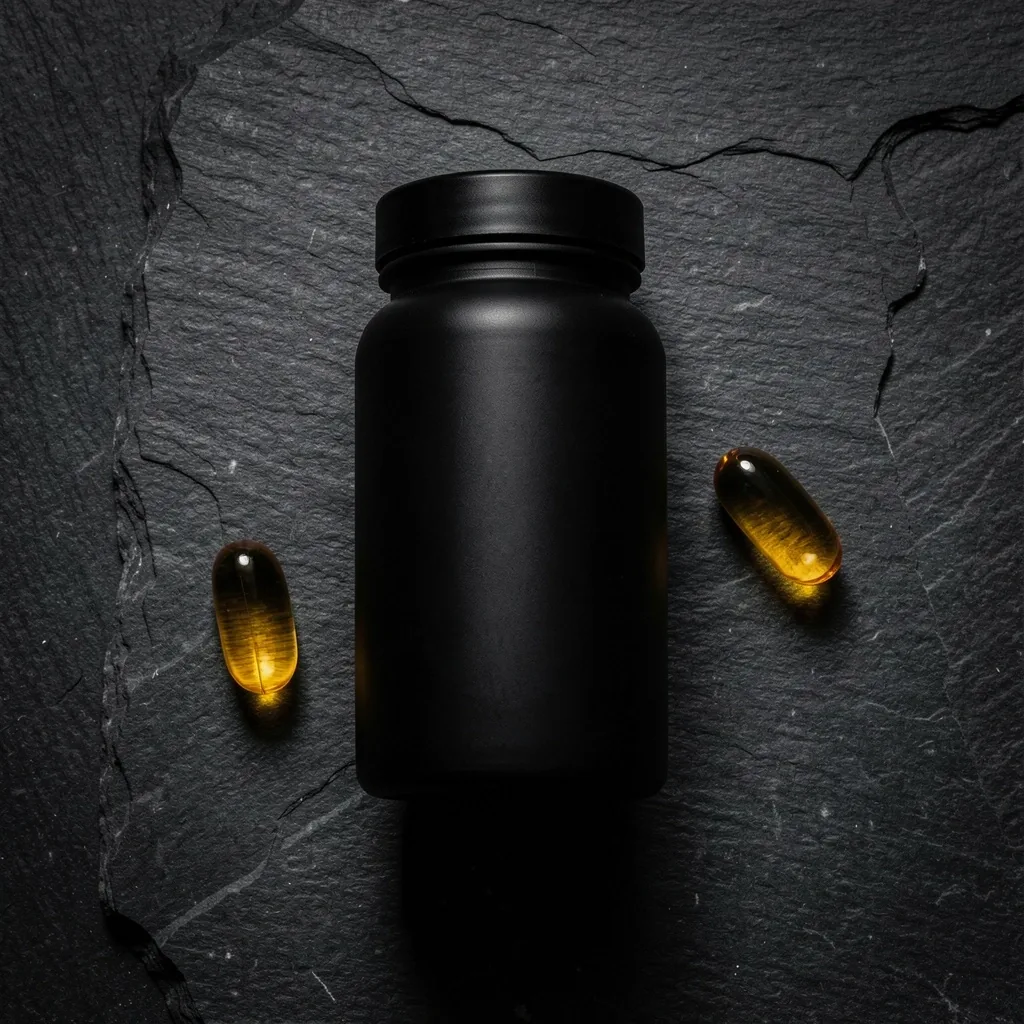 NutriMen product container and capsules on dark surface