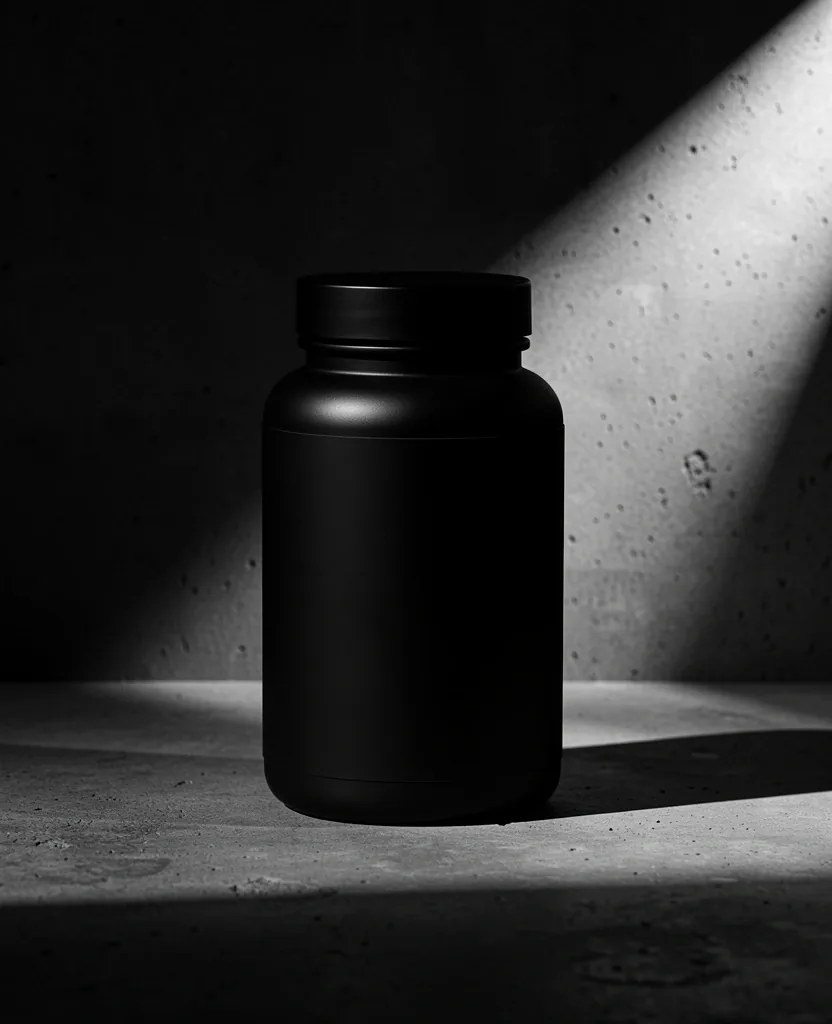 Supplement container in dramatic low-key lighting