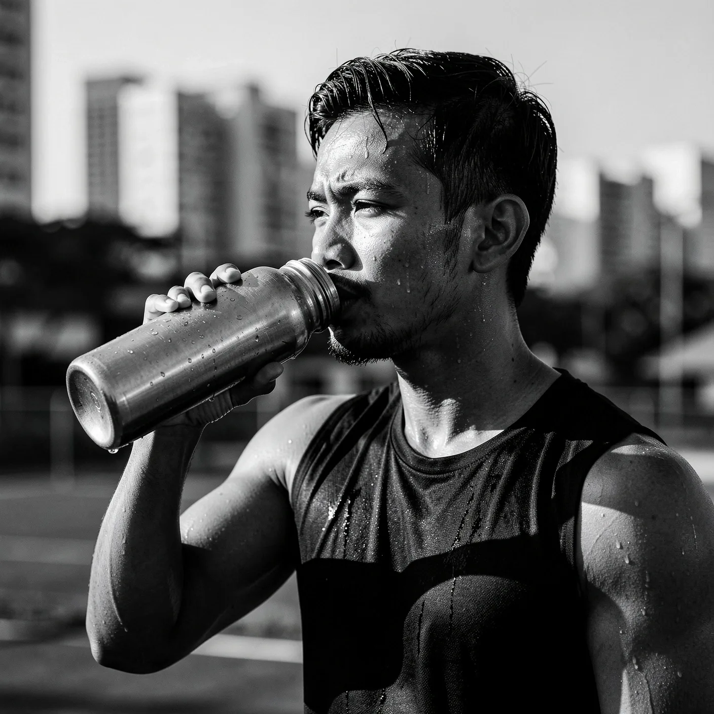 Man rehydrating after morning exercise